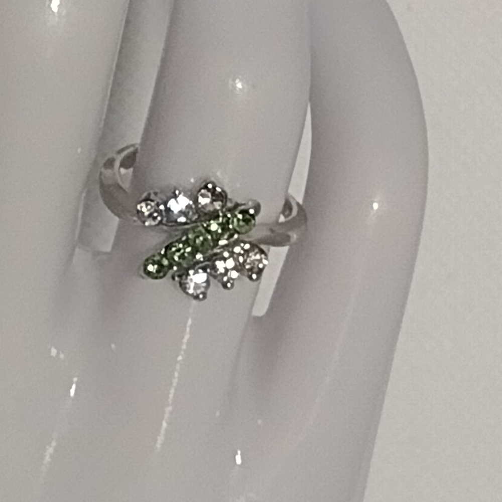 Green Dragonfly Silvery Ring
